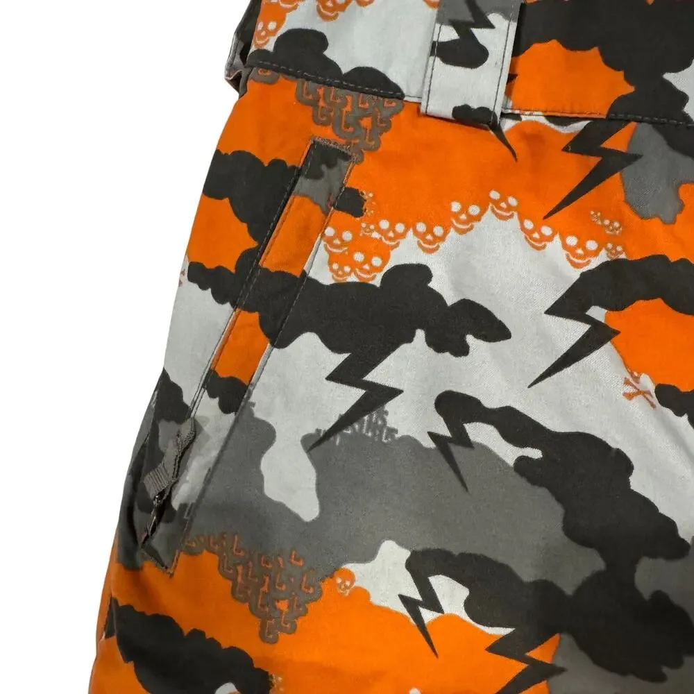 Burton Boys XL Insulated Snowboard Pants Orange Gray Camo Skull Lightning EUC